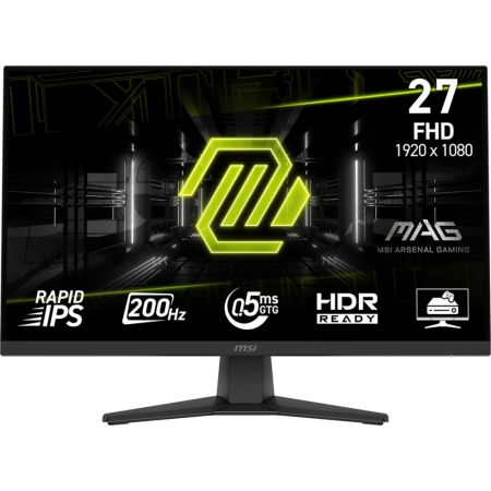 Монитор MSI MAG 272F Gaming Monitor, 27", 0.5ms, 200Hz Rapid IPS, 1920x1080, AMD FreeSync Premium, AI Vision, Console Mode, HDR Ready, 300nits AG, 1.07B, 1000:1, 100M:1, DP(1.2a), HDMI(2.0b), Headphone-out, Tilt, VESA 100, Internal PSU, Black, 3.9kg