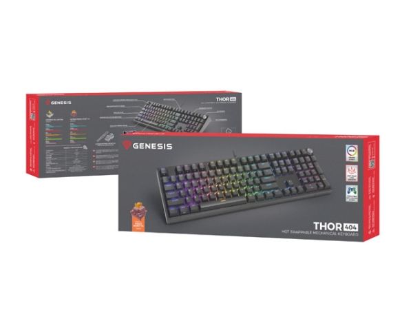 Клавиатура Genesis Mechanical Gaming Keyboard Thor 404 Black RGB Backlight Outemu Peach Silent, US Layout