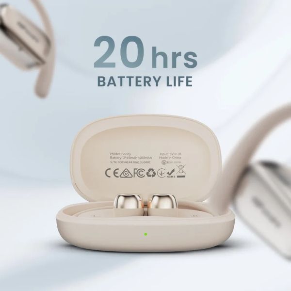 Слушалки HiFuture Sonify Champagne Gold, Open Ear Comfort, Bluetooth 5.4, 4 Mics ENC Calling System, Playtime up to 20 Hours, IPX5 Waterproof, 15mm Driver Bass Boost