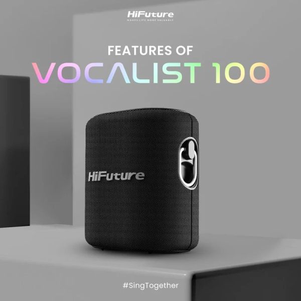 Тонколони HiFuture Vocalist100 Black, 20W Output, Karaoke Enable, Two Wireless Microphone, 4000mAh Battery (Support Power Bank), RGB Lighting, Pair to Play (TWS Mode), Bluetooth 5.3