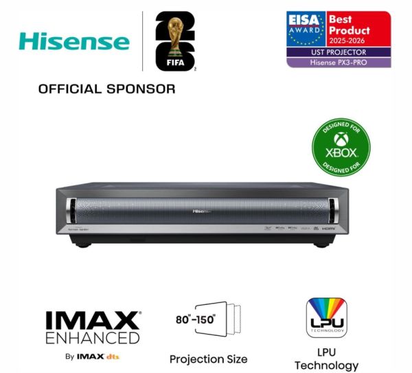 Мултимедиен проектор Hisense projector PX3-PRO Home Cinema, 3000;1,3x HDMI,1x LAN, Black