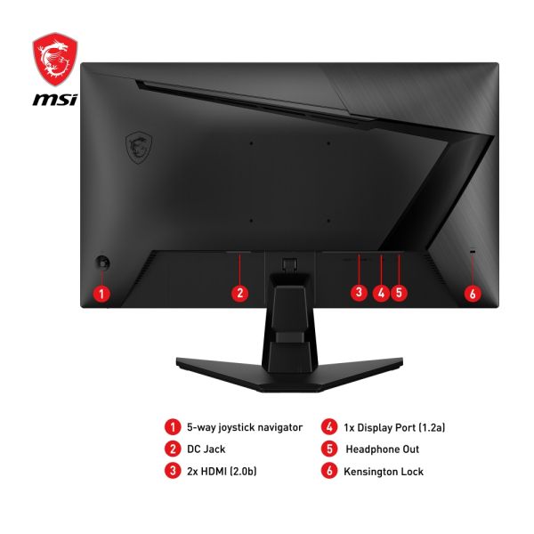 Монитор MSI G255F, 24.5", Rapid IPS, 180Hz, 1ms, 1920x1080 FHD, Anti-glare, Adaptive-sync, Night Vision, Frameless, Anti-Flicker, Less Blue Light, 300 nits, 1000:1, 100M:1, 1x Display Port (1.2a), 2x HDMI (2.0b), Headphone out, Tilt, FRAMELESS, 3.24 kg