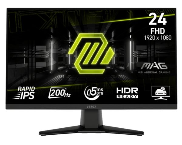 Монитор MSI MAG 242F, 23.8", 0.5ms, 200Hz, Rapid IPS, 1920x1080 (FHD), 16:9, AMD FreeSync Premium, 89% DCI-P3, AG, HDR Ready, 300 nits, 1000:1, DCR 100M:1, DP(1.2a), HDMI 2.0b, Tilt, VESA, Black, 3kg