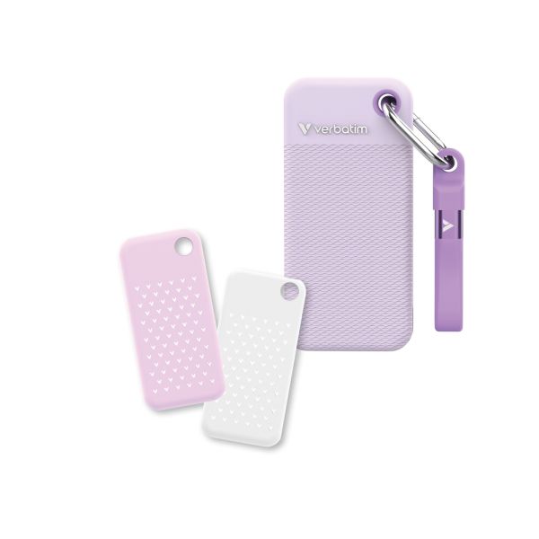 Твърд диск Verbatim Pocket SSD USB 3.2 Gen 2 1TB Purple incl. two rubber sleeves