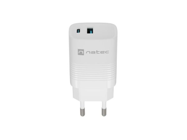 Адаптер Natec USB Charger  Ribera Gan 1X USB-A + 1X USB-C 30W, White