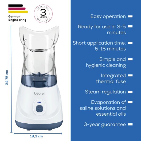 Парен изпарител Beurer SI 31 Steam vaporizer, LED indicator; Quiet operation; Steam regulation; Ready to use in 3- 5 min; Saline solution and essential oils