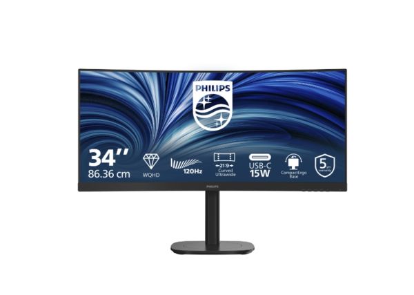 Монитор Philips 34B2N3500C, 34" Curved 1500R, VA, WLED, 3440x1440@120Hz, 4ms GtG, 350cd m/2, 3500:1, 50M:1 DCR, Adaptive Sync, FlickerFree, SoftBlue, 5Wx2, Tilt, Height Adjust, Swivel, 2xHDMI, DP, USB hub