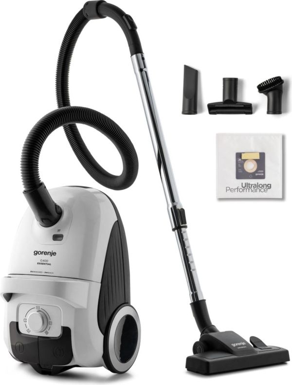 Прахосмукачка Gorenje VCE21G4EW с торба – 750 W, 3 L, HEPA филтър, телескопична тръба