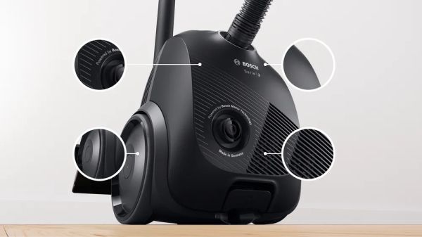 Прахосмукачка Bosch BGBS2LB1 с торба – 600 W, 3.5 L, телескопична тръба, хигиеничен филтър-система, черен