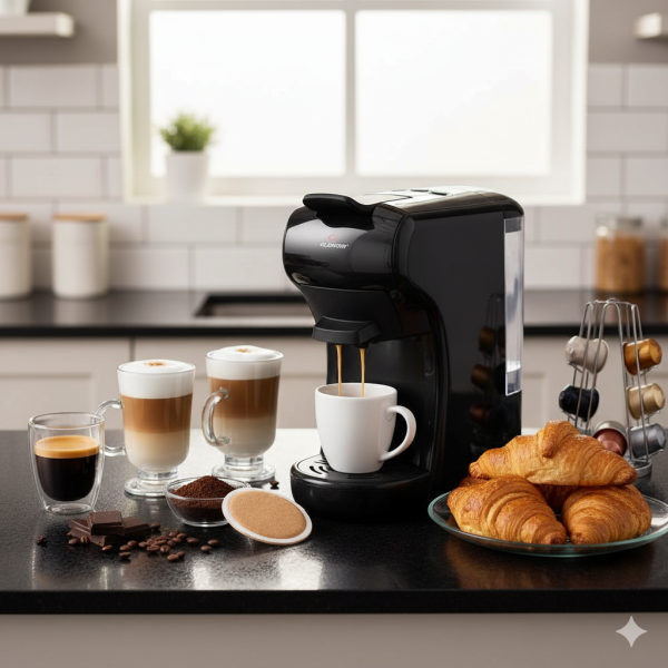 Кафемашина Elekom EK-504 5 в 1 – мултифункционална, 1450 W, 19 bar, Nespresso/Dolce Gusto/Lavazza Blue/мляно кафе