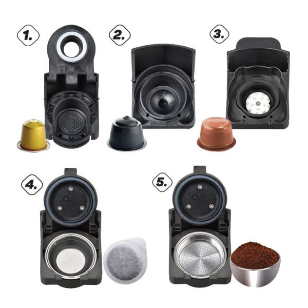 Кафемашина Elekom EK-504 5 в 1 – мултифункционална, 1450 W, 19 bar, Nespresso/Dolce Gusto/Lavazza Blue/мляно кафе