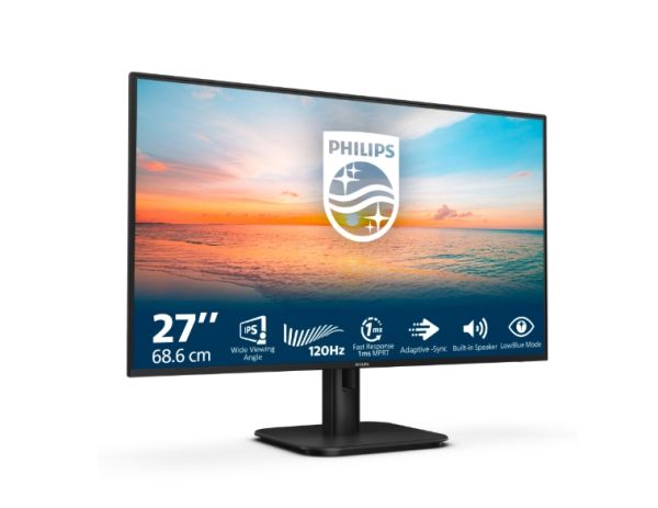 Монитор Philips 27E1N1200A, 27" IPS WLED, 1920x1080@120Hz, 4ms GtG, 1ms MPRT, 300cd m/2, 1500:1, Mega Infinity DCR, Adaptive Sync, FlickerFree, LowBlue Mode, 2Wx2, Tilt, D-SUB, HDMI, DP