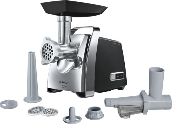 Месомелачка Bosch MFW67450, Meat mincer, ProPower 2000W, 3,5 kg/min, nr. 8, 3 sieves, kebbe attachment, juice extractor, reverse function, fruit press