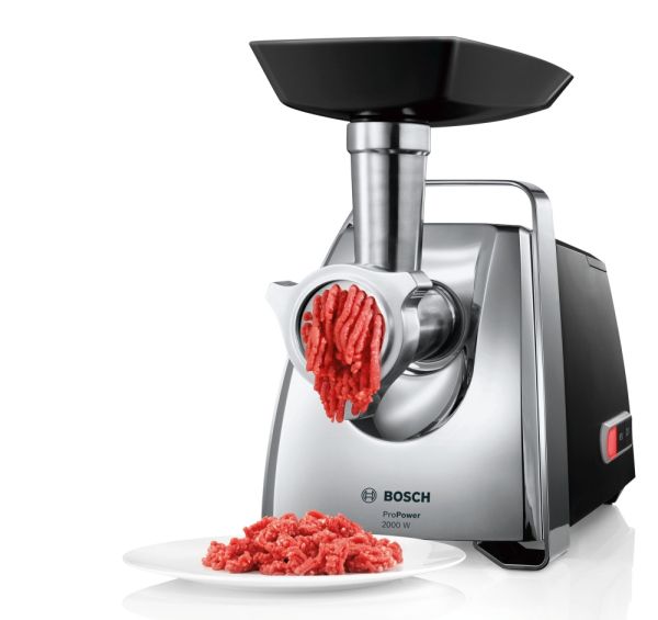 Месомелачка Bosch MFW67450, Meat mincer, ProPower 2000W, 3,5 kg/min, nr. 8, 3 sieves, kebbe attachment, juice extractor, reverse function, fruit press