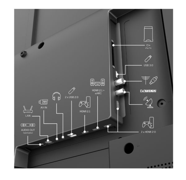 Телевизор Thomson Smart QLED Pro TV 55"; Google TV; 3840 x 2160 (4K UHD), DLED, 144 Hz, DVB-T/T2/C/S/S2, HDR10, Wi-Fi, Bluetooth, LAN, HDMI 4 (2.1), USB 2 (2.0) + 1 (3.0), Central Swivel Stand, Black
