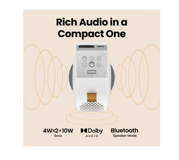 Мултимедиен проектор BenQ GV50 Laser Portable Projector, 1080p (1920x1080), 100K:1, 500 ANSI Lumens, 1.2X, Auto Keystone, HDMI (ARC 5.1 channel), USB-C (w/DP PD), USB, BT 5.0,  2x4W Speakers + 10W Woofer, Google TV, SmartRemote App, WiFi, 2.1kg, White