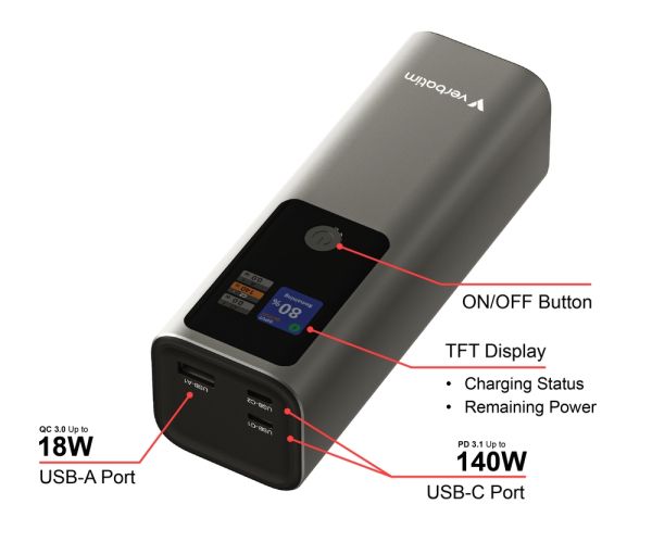 Външна батерия Verbatim Charge 'n' Go Power Bank 27000mAh 183W Grey