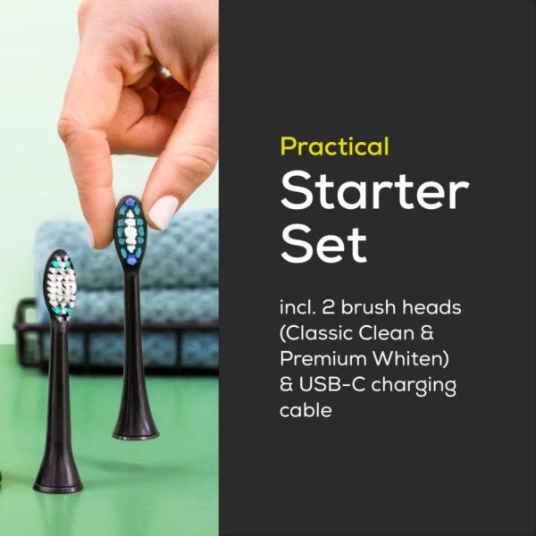 Електрическа четка за зъби Beurer SC 30 Jet Black, Electric Sonic Toothbrush, up to 80,000 mov/min, 4 cleaning programs: Clean, White, Polish, Gum Care, Int. 2-min. timer, Incl. 2 toothbrush heads and USB-C charging cable, 15 days of battery life