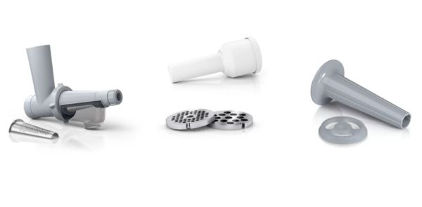 Месомелачка Bosch MFW2515W, Meat mincer, SmartPower Meat mincer from SmartPower range: 1500W, 1,7 kg/min, 2 sieves, 1 sausage horn, fruit press attachment, no reverse, white