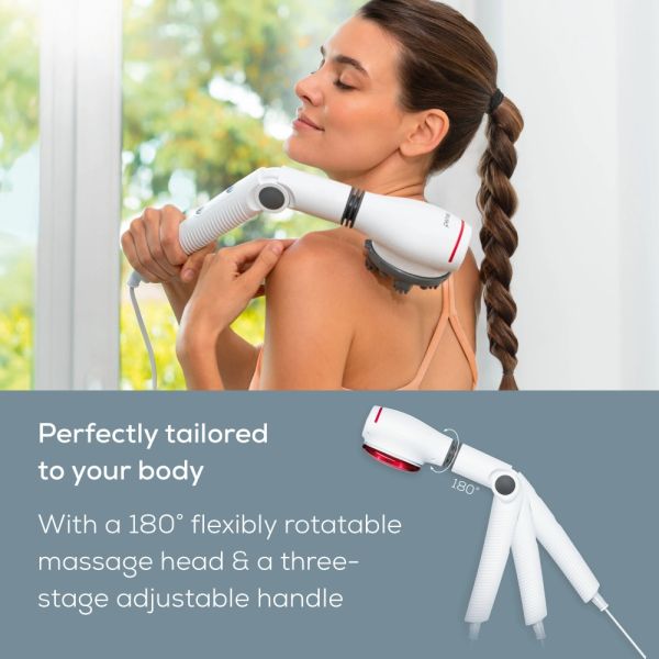 Масажор Beurer MG 44 infrared massager; Soothing vibration massage; Rotating massage head and 3-way adjustable handle; Infrared heat; 3 function levels; 4 interchangeable massage attachments