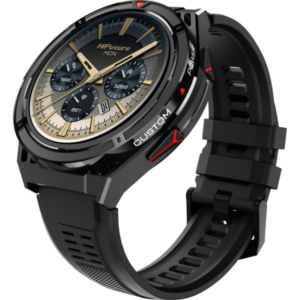 Часовник HiFuture Active Black Red, *1.43"  AMOLED, Dual Band GPS +Compass + Altimeter 466*466, Powered by Dual Core & Syntra AI, Bluetooth Call, 5ATM Waterproof, 24/7 True Heart Rate & Blood Oxygen Sensor, Up to 10 days daily use