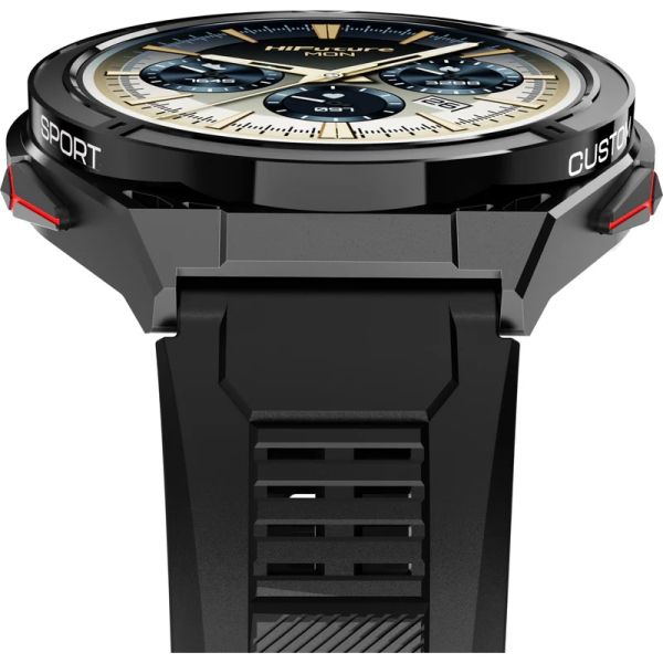 Часовник HiFuture Active Black Red, *1.43"  AMOLED, Dual Band GPS +Compass + Altimeter 466*466, Powered by Dual Core & Syntra AI, Bluetooth Call, 5ATM Waterproof, 24/7 True Heart Rate & Blood Oxygen Sensor, Up to 10 days daily use