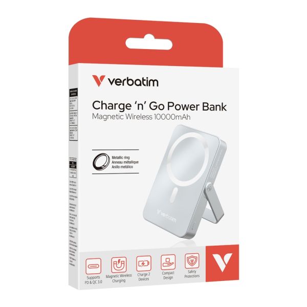 Външна батерия Verbatim Charge 'n' Go Power Bank with Stand Magnetic Wireless 10000mAh Blue