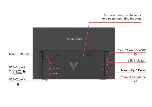Монитор Verbatim Portable 14" FHD Touch Monitor LIGHT