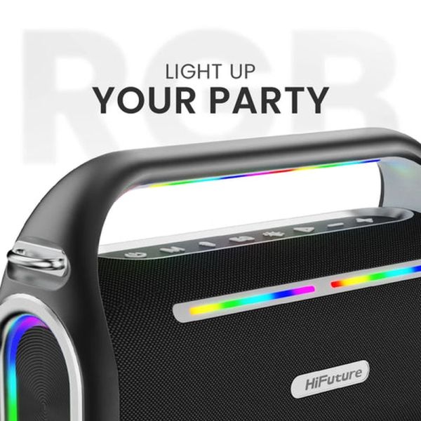 Тонколони HiFuture MusicBox200 Black, 100W Output, Karaoke Enable, Two Wireless Microphone, 12000mAh Battery (Support Power Bank), RGB Lighting, Pair to Play (TWS Mode), Bluetooth 5.3