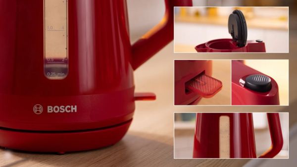 Електрическа кана Bosch TWK1M124, MyMoment Plastic Kettle, 2400 W, 1.7 l, Cup indicator, Limescale filter, Triple safety function, Red