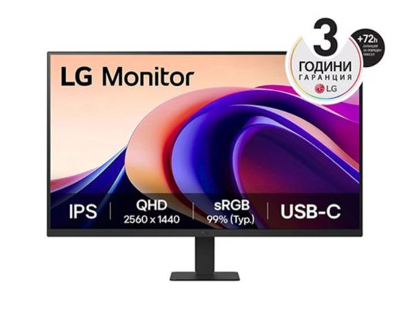 Монитор LG 27U631A-B, 27" QHD LED AG, IPS, 100Hz, 5ms, 250 cd/m2, 1000:1, QHD (2560 x 1440), sRGB 99% , HDR 10, USB-C (PD 15W), HDMI, LG Switch, Dynamic Action Sync, Reader mode, Headphone out, Tilt, Black