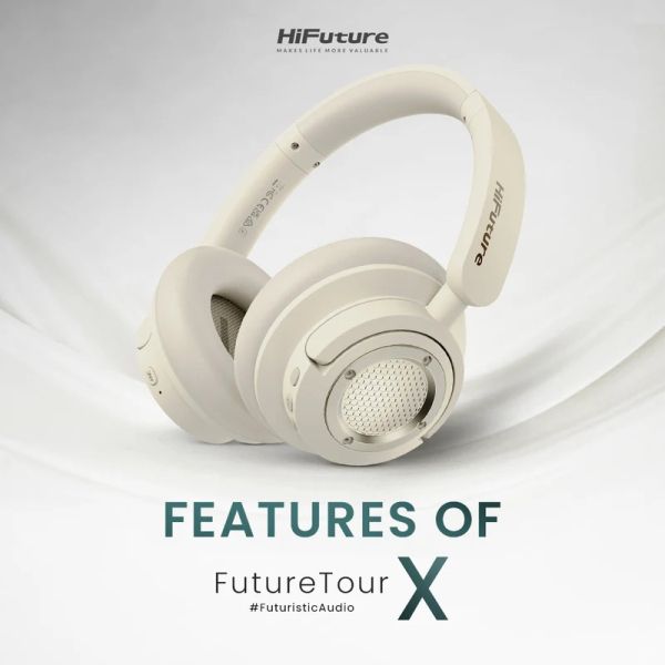 Слушалки HiFuture FutureTour X Champagne Gold, Hybrid Active Noise Canceling, 35-Hour Playtime, Memory Protein Foam Cover, AI Enhanced Crystal-Clear Call, Wireless 5.4, AUX Cable