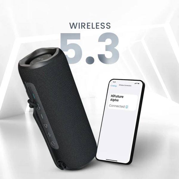 Тонколони HiFuture Alpha Black, Bluetooth 5.3, IPX7 Waterproof, 20W Output, Pair to Play (TWS Mode), Up to 12 Hours Playtime, Built in 2-in-1 Amplifier