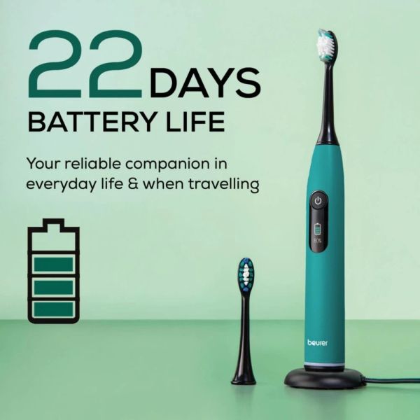 Електрическа четка за зъби Beurer SC 50 ocean breeze Electric Sonic Toothbrush, up to 80,000 mov/min, 5 cleaning programs: Clean, Sensitive, Polish, Gum Care, Whiten, Pressure sensor , 2-min. timer, Incl. 2 toothbrush heads and magnetic charging plate, 22