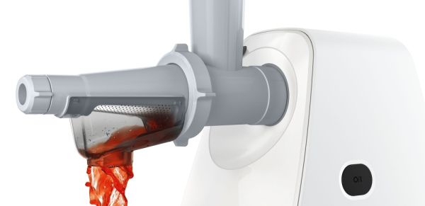 Месомелачка Bosch MFW2517W, Meat mincer, SmartPower Meat mincer from SmartPower range: 1500W, 1,7 kg/min, 2 sieves, 1 sausage horn, fruit press attachment, shredder with 3 barrels, no reverse, white