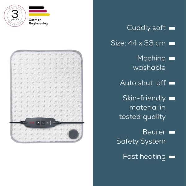 Термоподложка Beurer HK 43 Super Cosy heat pad with super soft surface;3 Illuminated temperature settings;Fast heating;Automatic switch off after 90 min;Cotton cover washable on 30°; BSS; 44(L)x33(W)