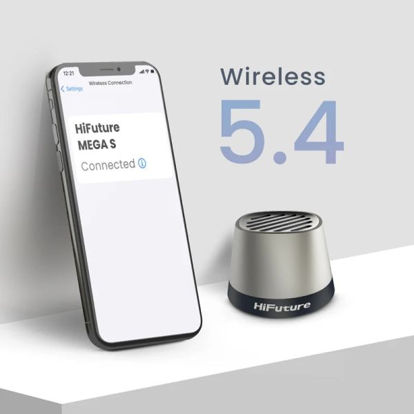Тонколони HiFuture Mega S Silver Grey, Bluetooth 5.4, MagSafe, 5W Output, Built-in MIC support Handsfree, Pair to Play (TWS Mode), Up to 10 Hours Playtime, Wireless Charge (7.5W-15W), Phone Holder