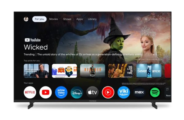 Телевизор Thomson 43" UHD Google TV; 3840 x 2160 (4K UHD), DLED, 60 Hz, Dolby Audio, Google Cast, DVB-T/T2/C/S/S2, HDR10,  Wi-Fi, Bluetooth, LAN, HDMI 3 (2.1), USB 2 (2.0), AV IN, Hotel mode, Side Feet, Black