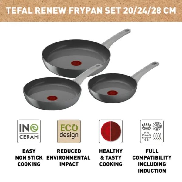 Комплект тигани и тенджери Tefal C4279132 SET 3FP CER RENEW ON HIPPO IRON