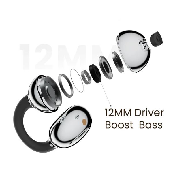 Слушалки HiFuture FlexClip Black, Open Ear Comfort, Bluetooth 5.4, 4 Mics ENC Calling System, Playtime up to 30 Hours, IPX5 Waterproof, 12mm Driver Bass Boost