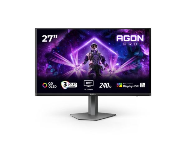 Монитор AOC AG276UZD, 26.5" QD-OLED, 3840x2160@240Hz, 0.03ms GtG, 1000cd m/2, 1.500.000:1, 80M:1 DCR, Adaptive Sync, FlickerFree, LowBlue Mode, 5Wx2, Tilt, Height Adjust, Pivot, Swivel, 2xHDMI, DP, USB hub, KVM