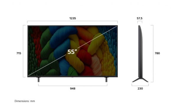 Телевизор LG 55NANO80A3B, 55" 4K HDR Smart Nano Cell TV, 3840x2160, DVB-T2/C/S2, AI Alpha 7, HDR 10 PRO, webOS 25, ThinQ AI, VRR, ALLM, HGiG, WiFi, Clear Voice, AI Upscaling, Bluetooth, Hdmi e-ARC , CI, LAN, AirPlay2, Chromecast, 2 Pole stand, Black