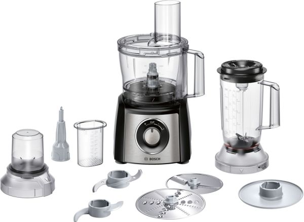 Кухненски робот Bosch MCM3501M, Food processor, MultiTalent 3, 800 W, add. Mixer attachment, Chopper, Grinder, Dough Tool, Black, Brushed stainless steel