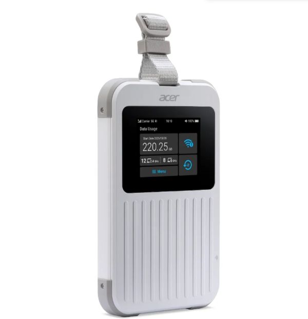 Аксесоар Acer Wi-Fi 5G Mobile Hotspot with Nano SIM (4FF), eSIM with up to 10 profiles, up to 20 connected devices using 6GHz, battery  8000mAh up to 28 hours high definition video streaming, 2.4'' Touchscreen with NFC, IP68 and MIL-STD-810