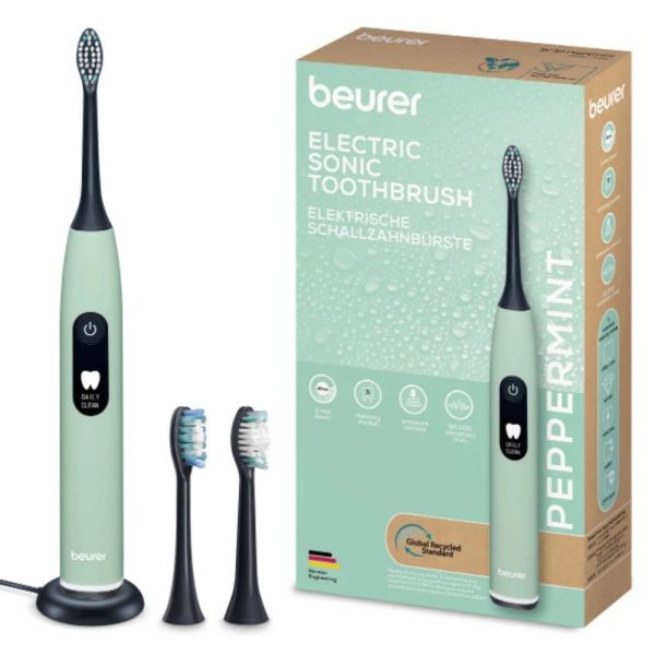 Електрическа четка за зъби Beurer SC 50 peppermint Electric Sonic Toothbrush, up to 80,000 mov/min, 5 cleaning programs: Clean, Sensitive, Polish, Gum Care, Whiten, Pressure sensor , 2-min. timer, Incl. 2 toothbrush heads and magnetic charging plate, 22 d