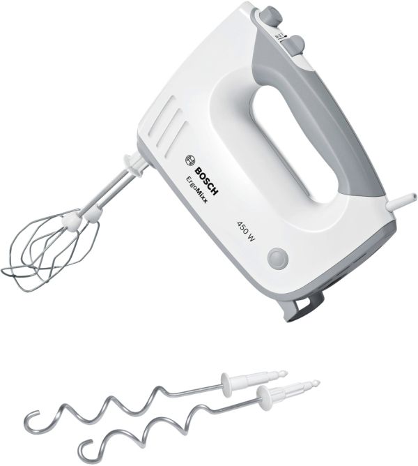Миксер Bosch MFQ36400, Hand mixer, 450 W, 5 speed settings, additional pulse/turbo setting, white/grey