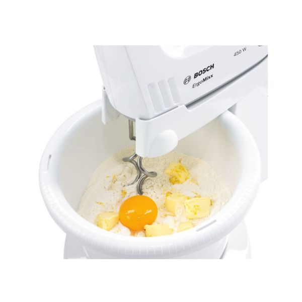 Миксер Bosch MFQ36400, Hand mixer, 450 W, 5 speed settings, additional pulse/turbo setting, white/grey
