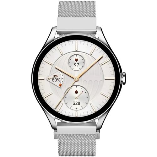 Часовник HiFuture Aura2 Silver, 1.32 "AMOLED, Powered by Dual Core, Metallic Frame, Bluetooth Call, 3D User Interface, 1ATM Waterproof, 24/7 True Heart Rate & Blood Oxygen Sensor, 100+ Sports Mode, Up to 7 days daily use, Extra Silicone Strap inbox