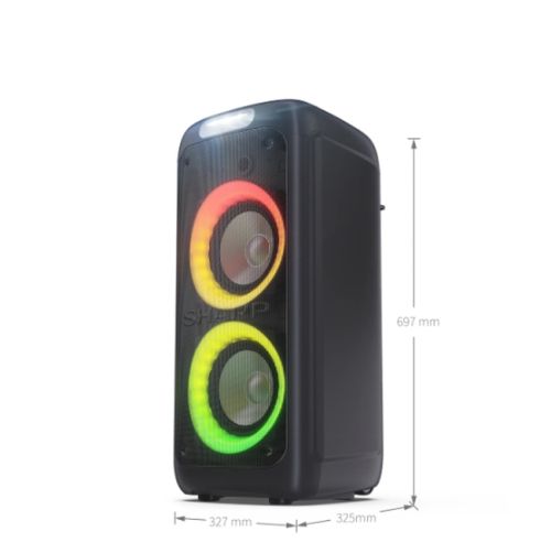 Тонколони Sharp Speakers PS-949, XPARTY STREET BEAT  2 x 8" woofers + horn tweeter, max power output 132 W, 12 h play time by built in battery, True wireless Stereo, USB Music playback and charging, DJ FX, BT 5.0, 2 x Mic/Guitar inputs, Splashproof (IPX4)