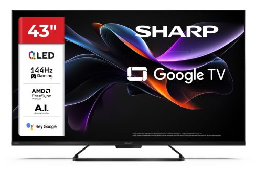 Телевизор Sharp 43HR7265E, 43" QLED Google TV, 144 Hz, 4K Ultra HD 3840x2160 Frameless, AQUOS, DVB-T/T2/C/S/S2, Active Motion 1400, HDR10, Dolby Atmos, Dolby Vision, DTS:X, Google Assistant, Google Cast, HDMI 2.1 with eARC, VRR, 3.5mm Headphone jack / lin
